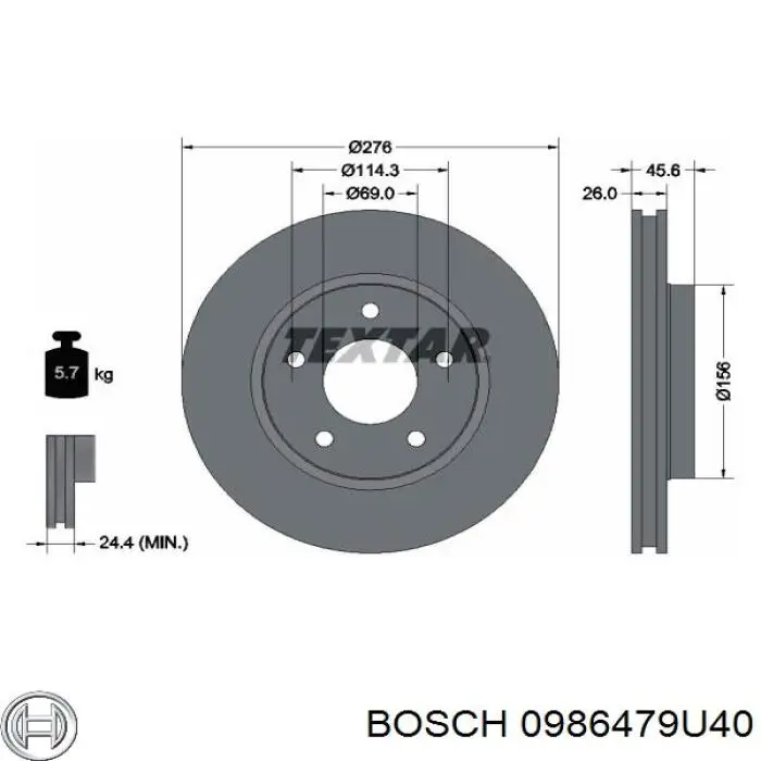 Tarcza hamulcowa przednia Bosch 0986479U40 cena, od 42,24 USD