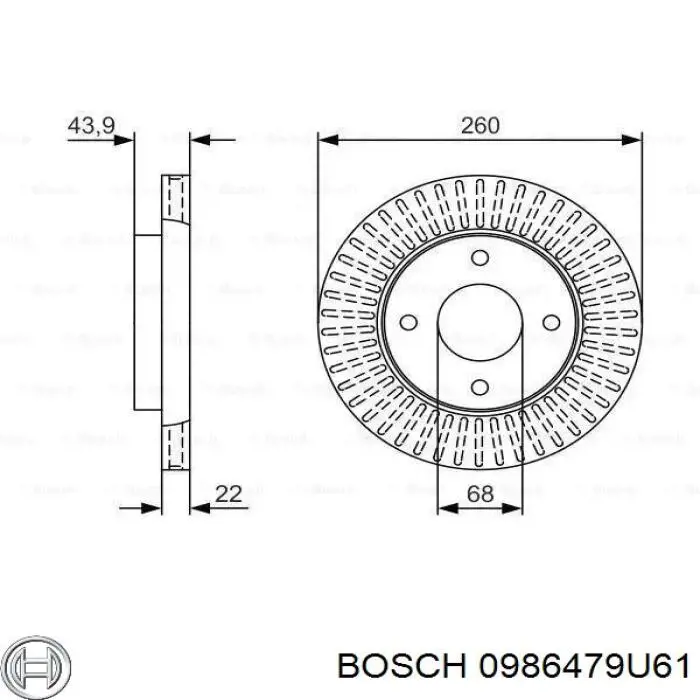 0986479U61 Bosch tarcza hamulcowa przednia