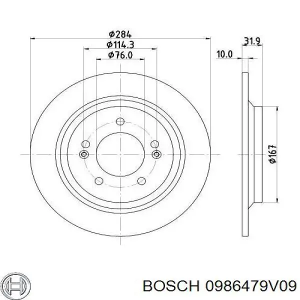 0986479V09 Bosch tarcza hamulcowa tylna