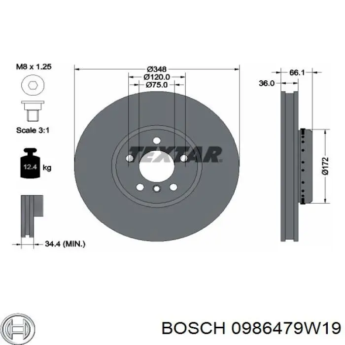 Do koszyka 0986479W19 Bosch Tarcza hamulcowa przednia