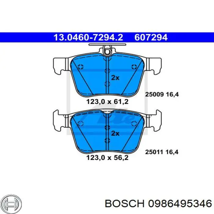 0986495346 Bosch okładziny (klocki do hamulców tarczowych tylne)