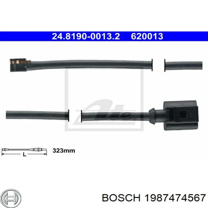 Czujnik zużycia klocków hamulcowych przedni Bosch 1987474567 cena, od 5,73 USD