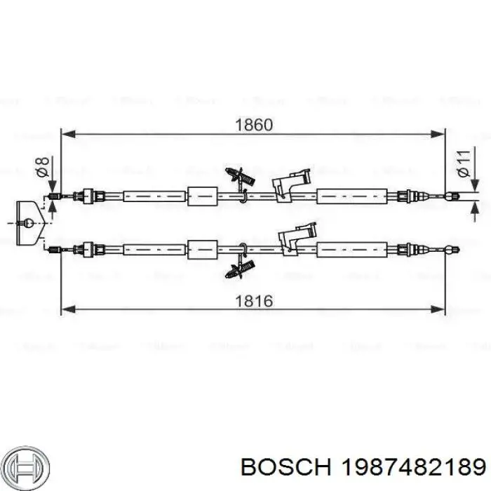 Linka hamulca ręcznego tylna prawa/lewa Bosch 1987482189 cena, od 40,68 USD