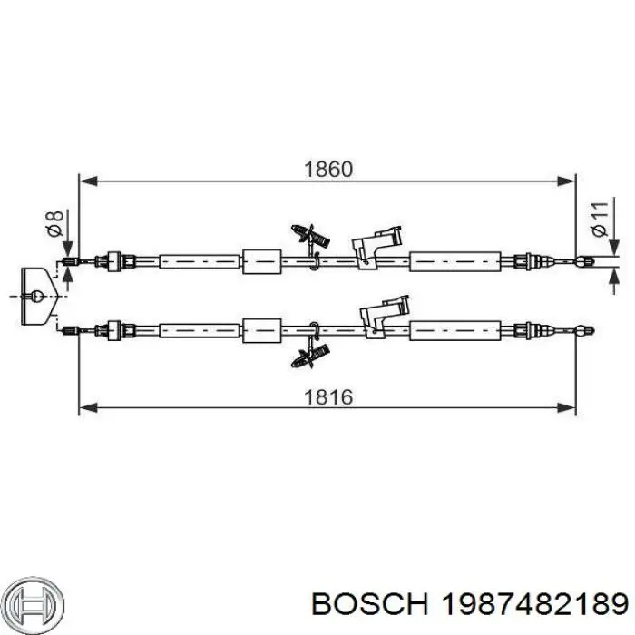Do koszyka 1987482189 Bosch Linka hamulca ręcznego tylna prawa/lewa