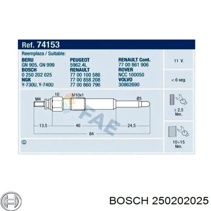 Świeca żarowa Bosch 250202025 cena, od 8,56 USD