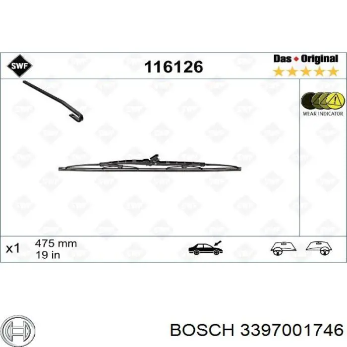 Pióro wycieraczki szyby przedniej pasażera Bosch 3397001746 cena, od 4,77 USD