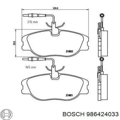 Do koszyka 986424033 Bosch Klocki hamulcowe przednie tarczowe