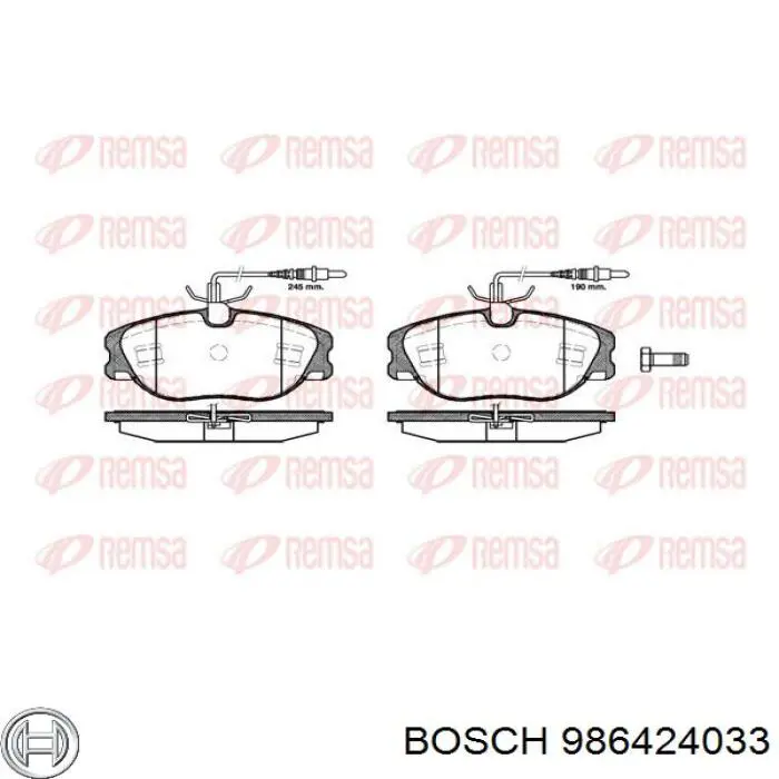 Do koszyka 986424033 Bosch Klocki hamulcowe przednie tarczowe