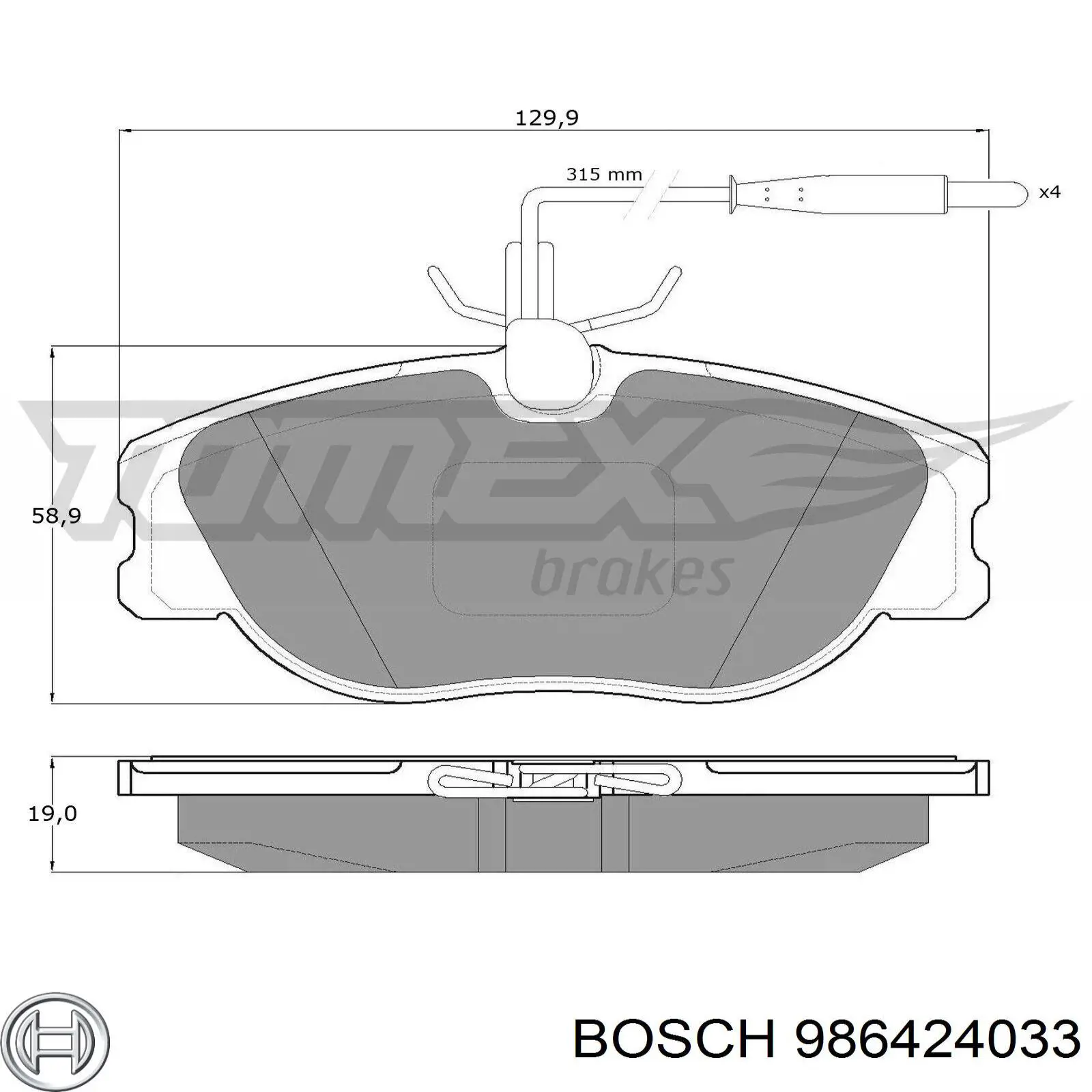 986424033 Bosch Klocki hamulcowe przednie tarczowe