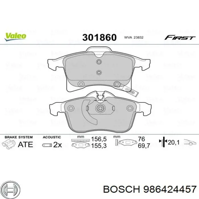 Klocki hamulcowe przednie tarczowe Bosch 986424457 cena, od 28,64 USD