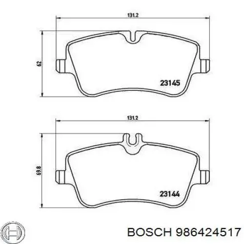 Do koszyka 986424517 Bosch Klocki hamulcowe przednie tarczowe