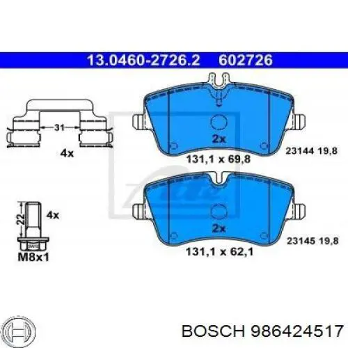 Klocki hamulcowe przednie tarczowe Bosch 986424517 cena, od 27,91 USD