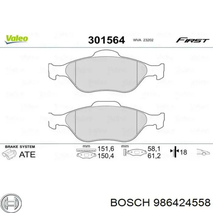 986424558 Bosch Klocki hamulcowe przednie tarczowe