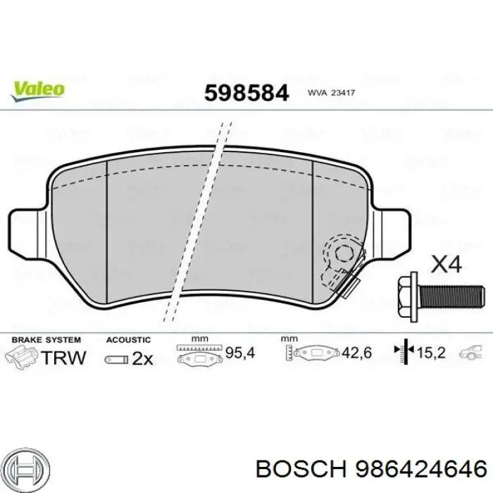 Do koszyka 986424646 Bosch Okładziny (klocki) do hamulców tarczowych tylne