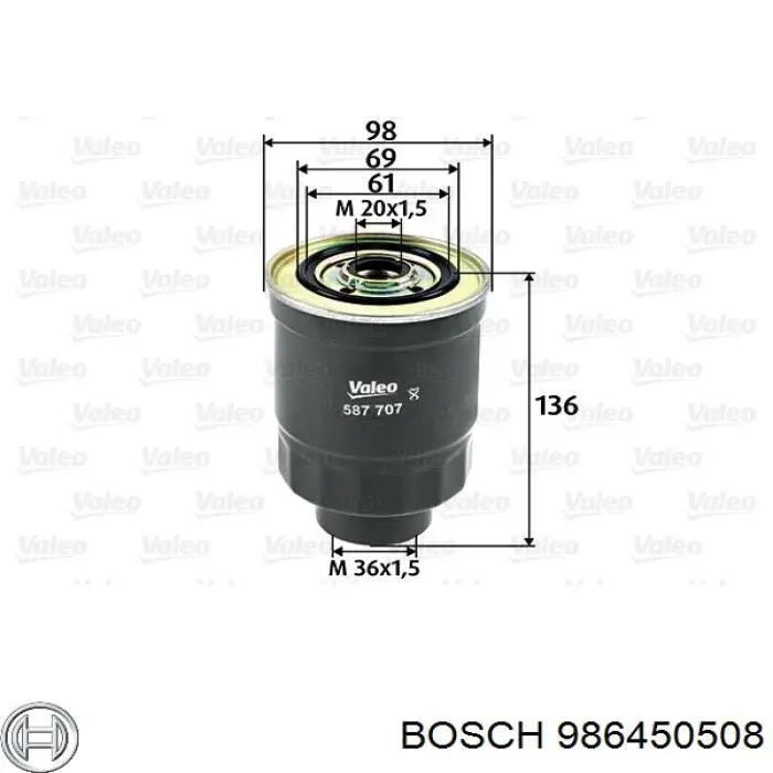 Filtr paliwa Bosch 986450508 cena, od 15,58 USD