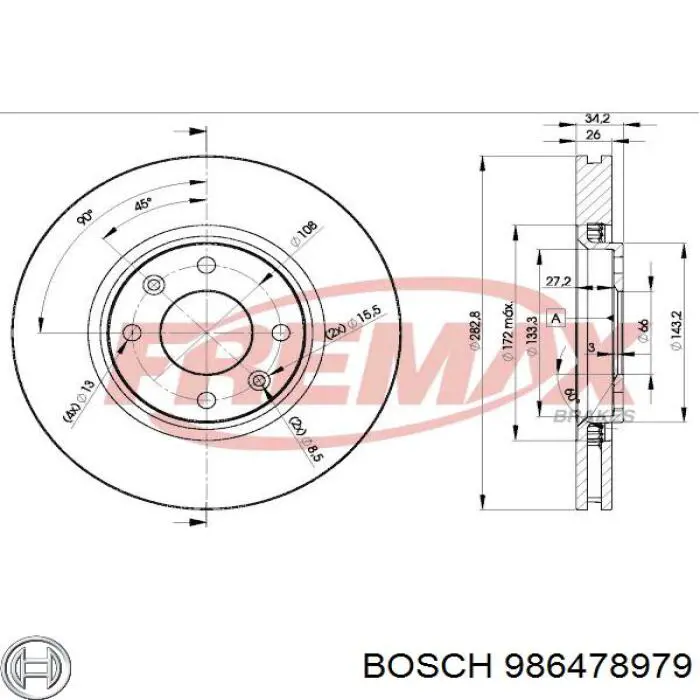 Do koszyka 986478979 Bosch Tarcza hamulcowa przednia