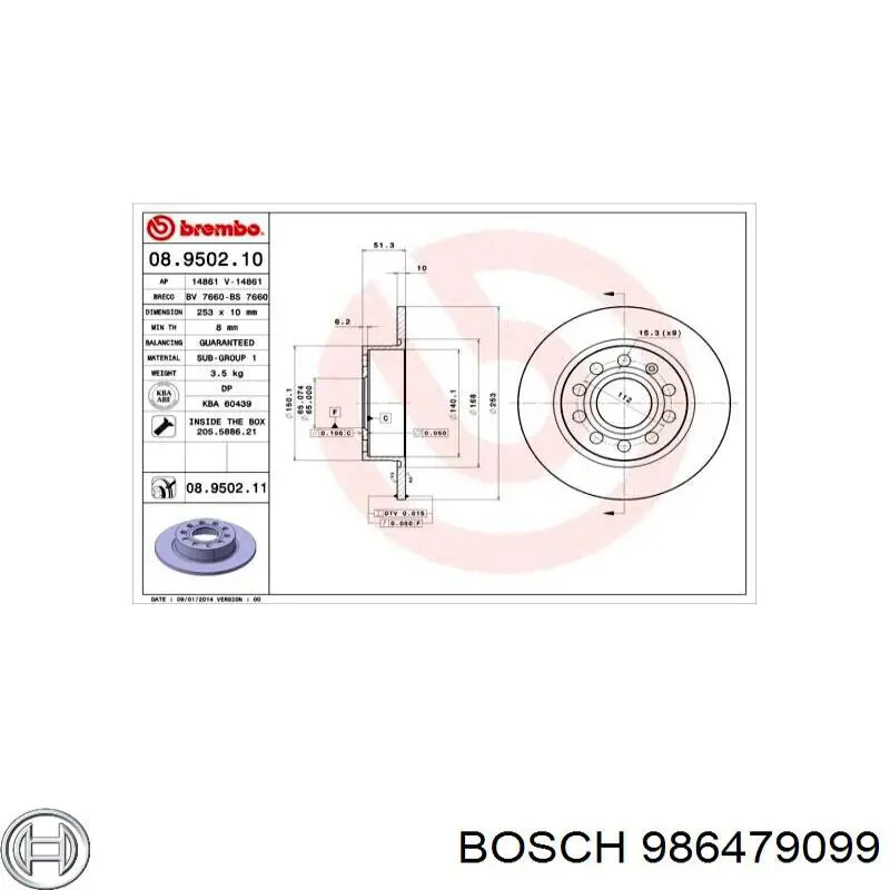 986479099 Bosch tarcza hamulcowa tylna