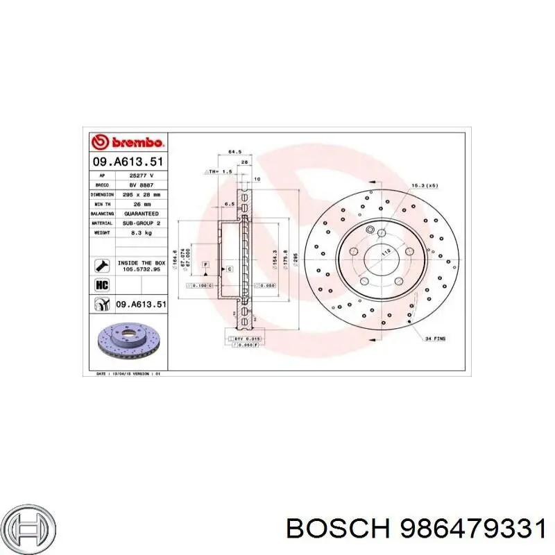 Do koszyka 986479331 Bosch Tarcza hamulcowa przednia