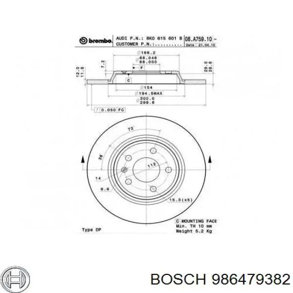 Tarcza hamulcowa tylna 986479382 Bosch