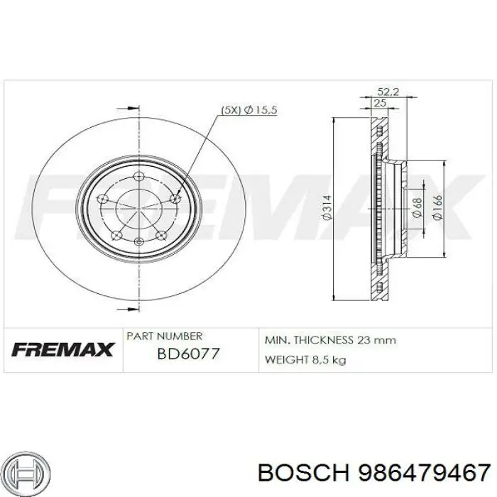 Do koszyka 986479467 Bosch Tarcza hamulcowa przednia