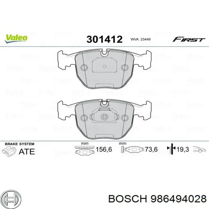 Do koszyka 986494028 Bosch Klocki hamulcowe przednie tarczowe
