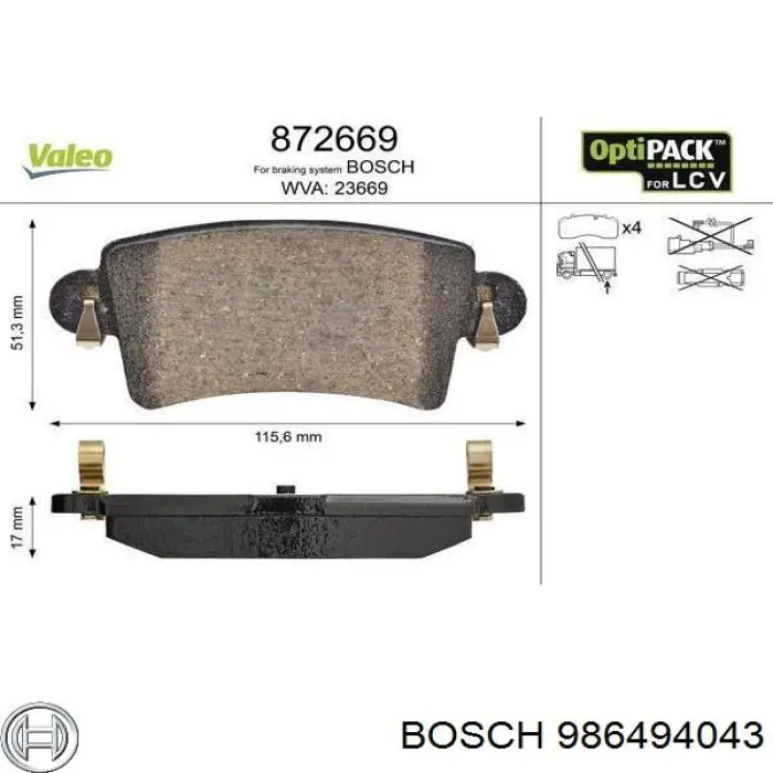 Do koszyka 986494043 Bosch Okładziny (klocki) do hamulców tarczowych tylne