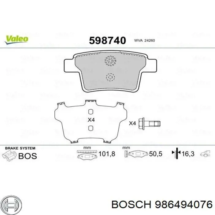 Do koszyka 986494076 Bosch Okładziny (klocki) do hamulców tarczowych tylne