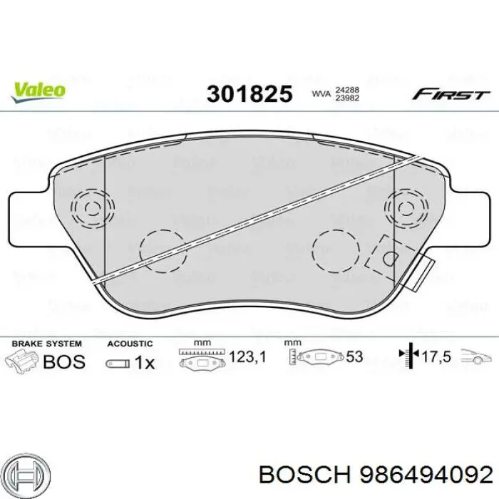 Klocki hamulcowe przednie tarczowe 986494092 Bosch
