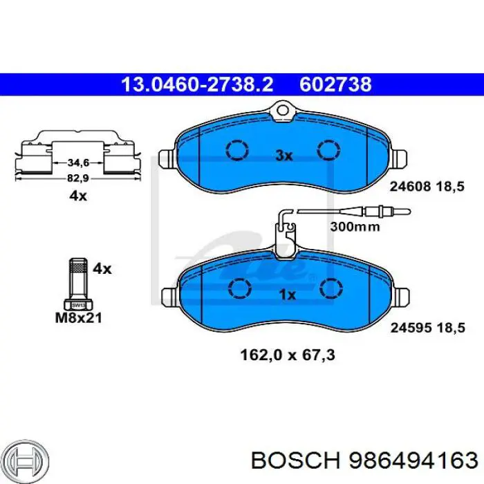 986494163 Bosch Klocki hamulcowe przednie tarczowe