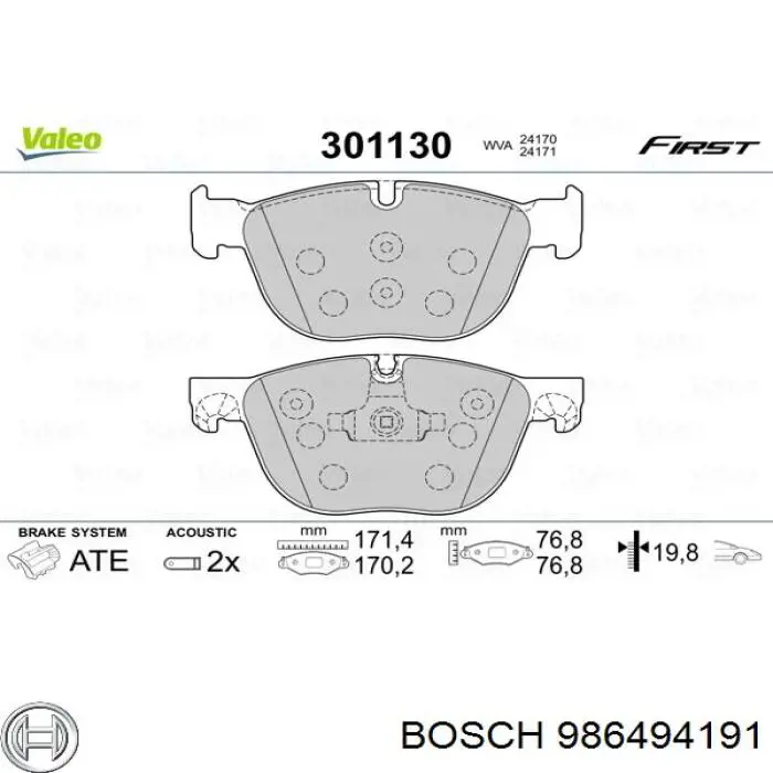 986494191 Bosch klocki hamulcowe przednie tarczowe