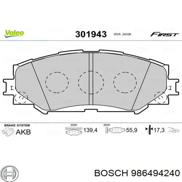 986494240 Bosch klocki hamulcowe przednie tarczowe