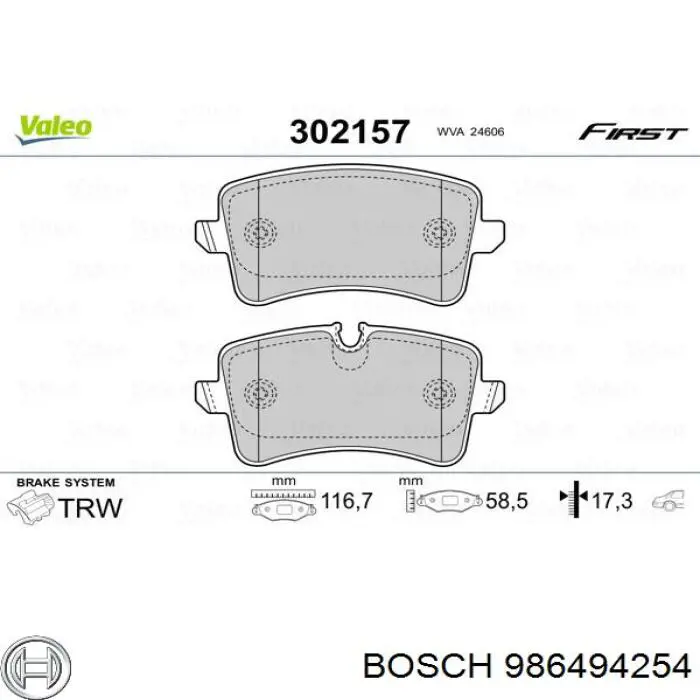 986494254 Bosch okładziny (klocki do hamulców tarczowych tylne)