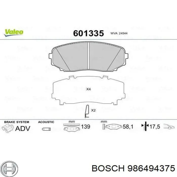 986494375 Bosch klocki hamulcowe przednie tarczowe