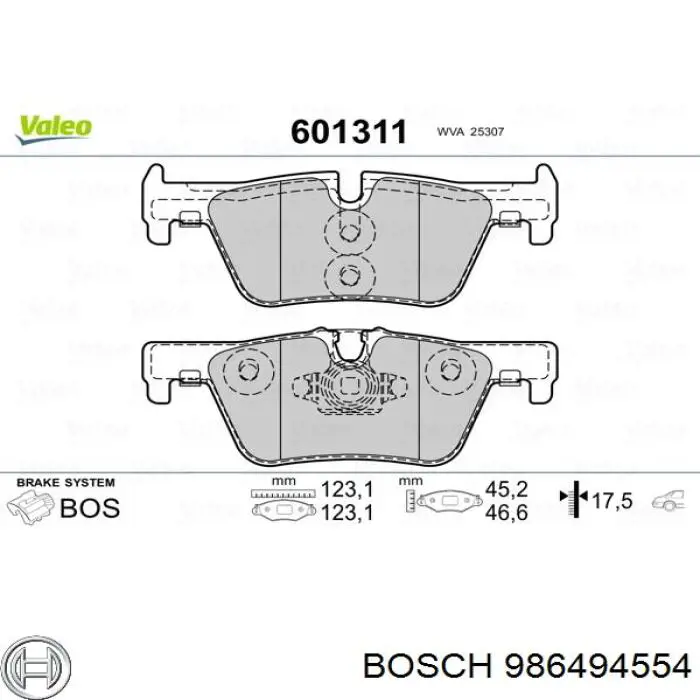 Okładziny (klocki) do hamulców tarczowych tylne Bosch 986494554 cena, od 26,52 USD
