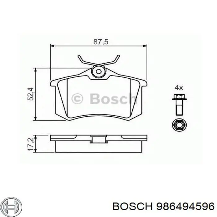 986494596 Bosch Okładziny (klocki) do hamulców tarczowych tylne