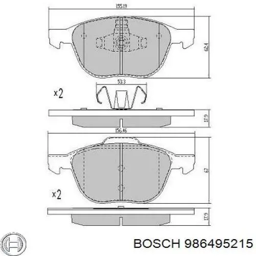 Do koszyka 986495215 Bosch Klocki hamulcowe przednie tarczowe
