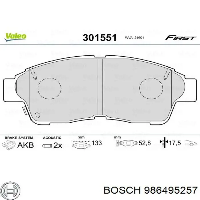 Do koszyka 986495257 Bosch Klocki hamulcowe przednie tarczowe