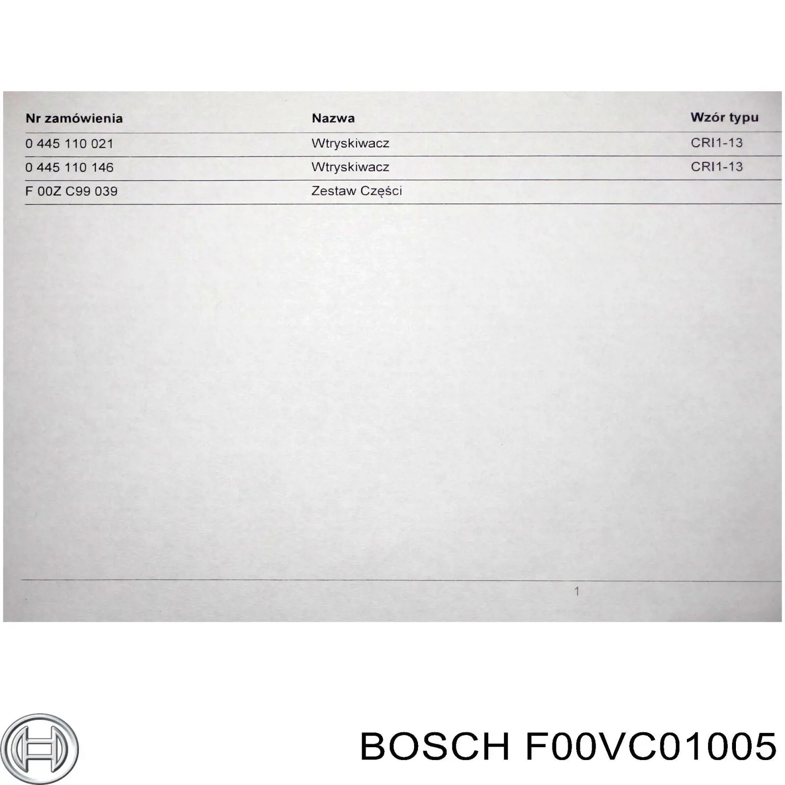 F00VC01005 Bosch Zawór wtryskiwacza