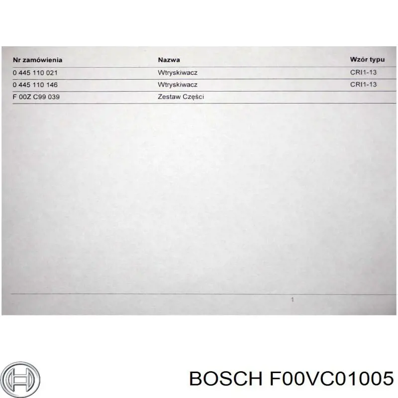Do koszyka F00VC01005 Bosch Zawór wtryskiwacza