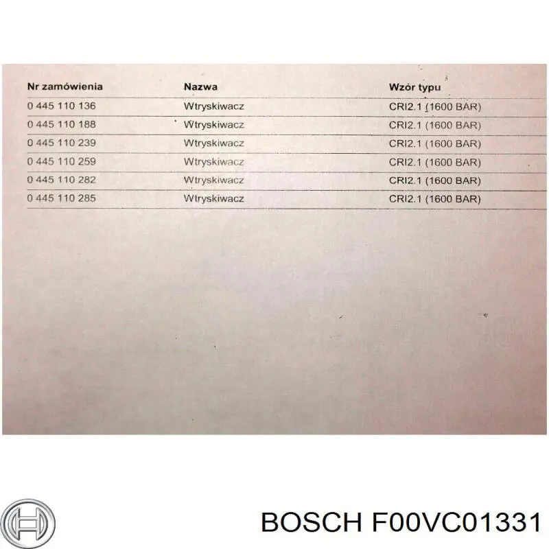 Zawór wtryskiwacza F00VC01331 Bosch