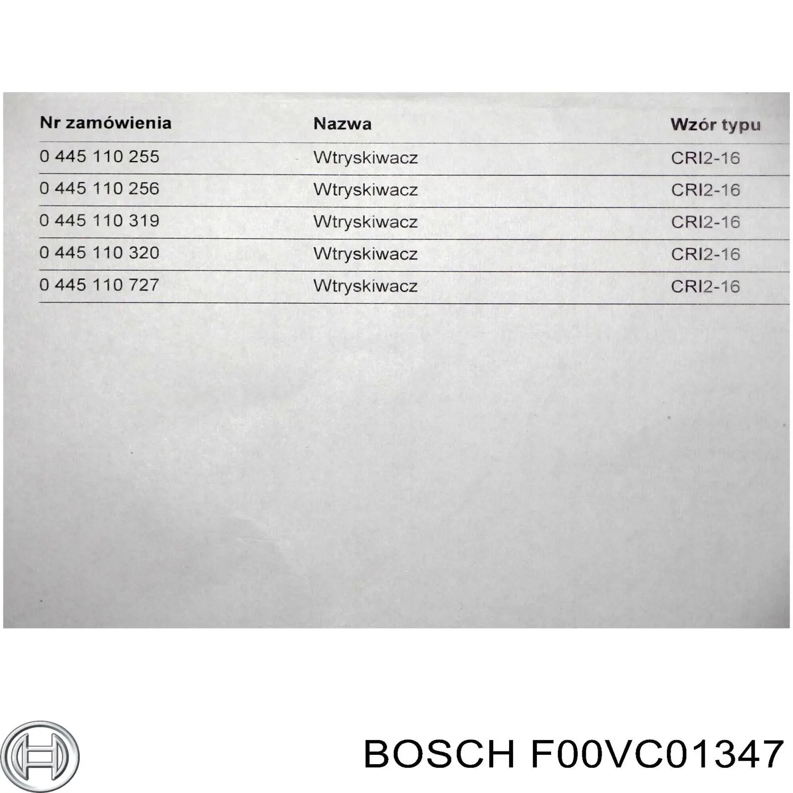 Do koszyka F00VC01347 Bosch Zawór wtryskiwacza