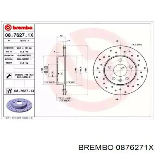 Tarcza hamulcowa tylna Brembo 0876271X cena, od 41,56 USD