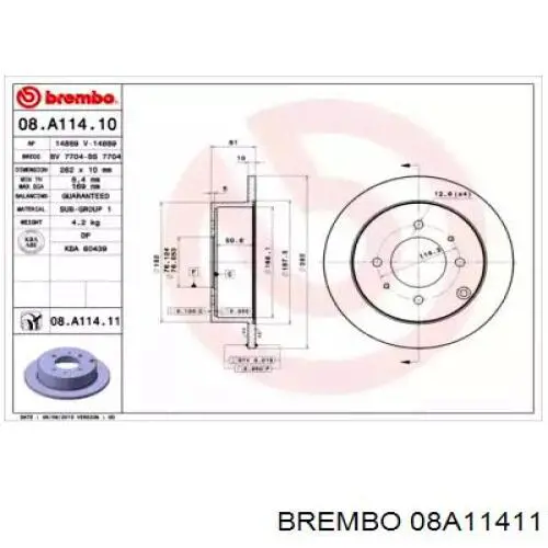 08.A114.11 Brembo tarcza hamulcowa tylna