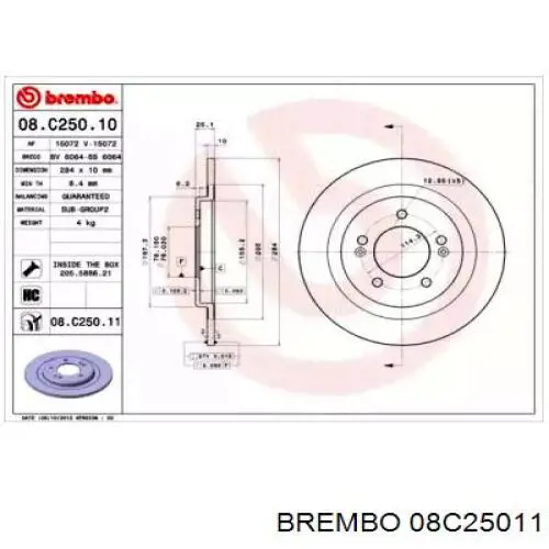 08.C250.11 Brembo tarcza hamulcowa tylna