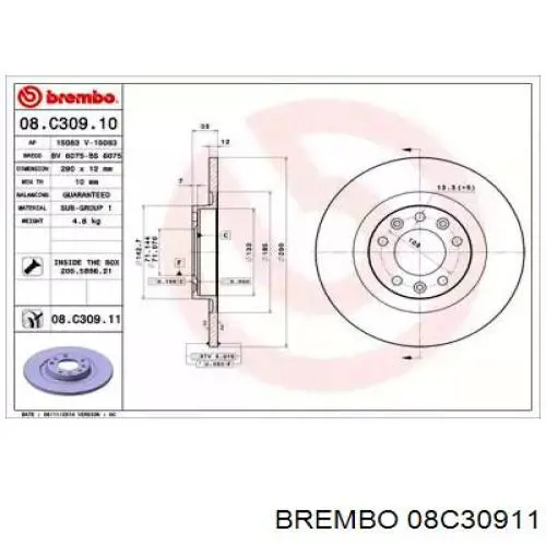08.C309.11 Brembo tarcza hamulcowa tylna
