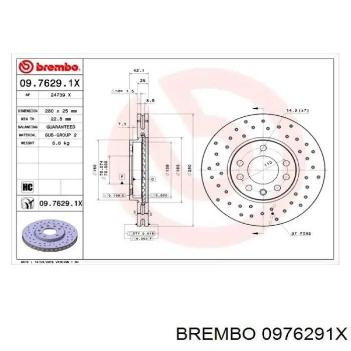 09.7629.1X Brembo tarcza hamulcowa przednia