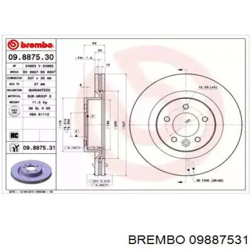 09.8875.31 Brembo tarcza hamulcowa przednia