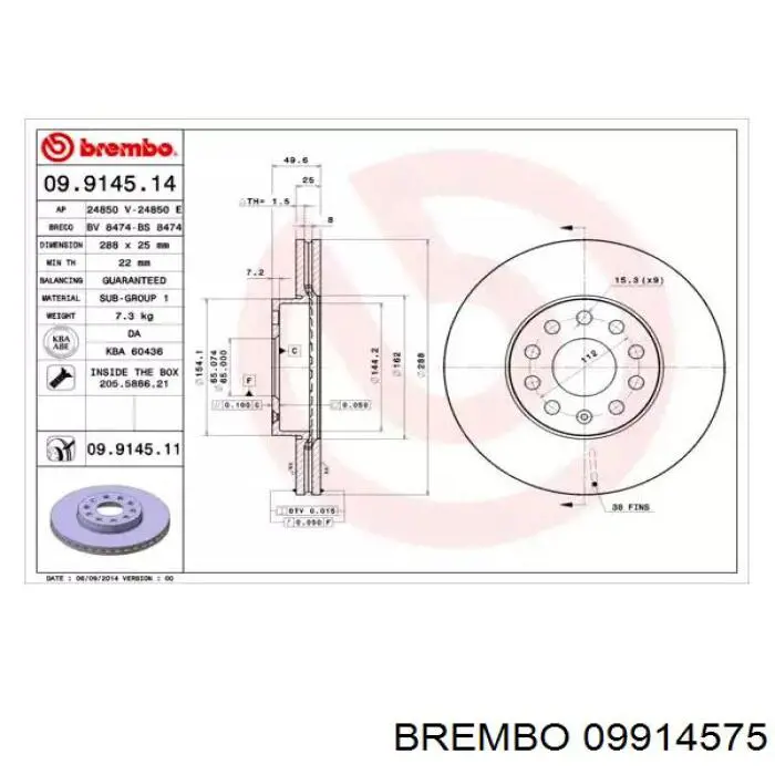 09.9145.75 Brembo tarcza hamulcowa przednia