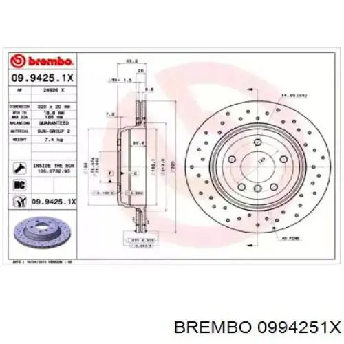 Tarcza hamulcowa tylna Brembo 0994251X cena, od 98,60 USD