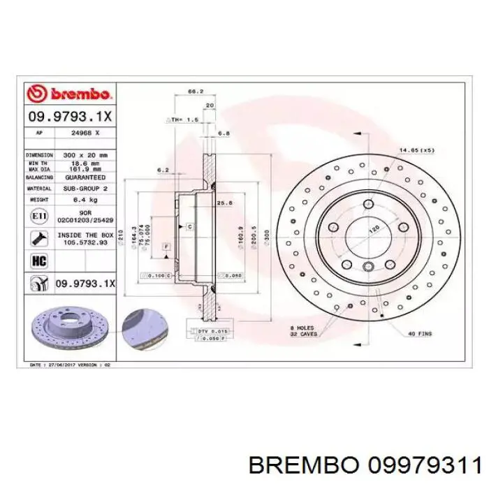 Tarcza hamulcowa tylna Brembo 09979311 cena, od 78,53 USD